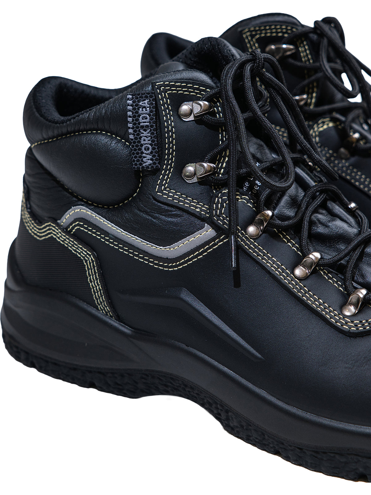 WORK IDEA High‑Top Safety Work Boots Genuine Leather Steel Toe Anti‑Slip Industrial Safety Shoes