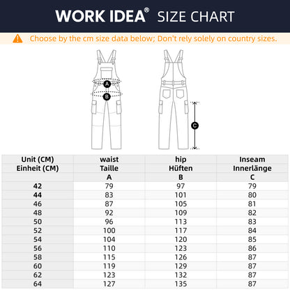 WORK IDEA Mens Work Dungarees with Good Stretch, Many Pockets and Partial Use of Cordura Fabric for Increased Abrasion Resistance, Suitable for Various Work Environments