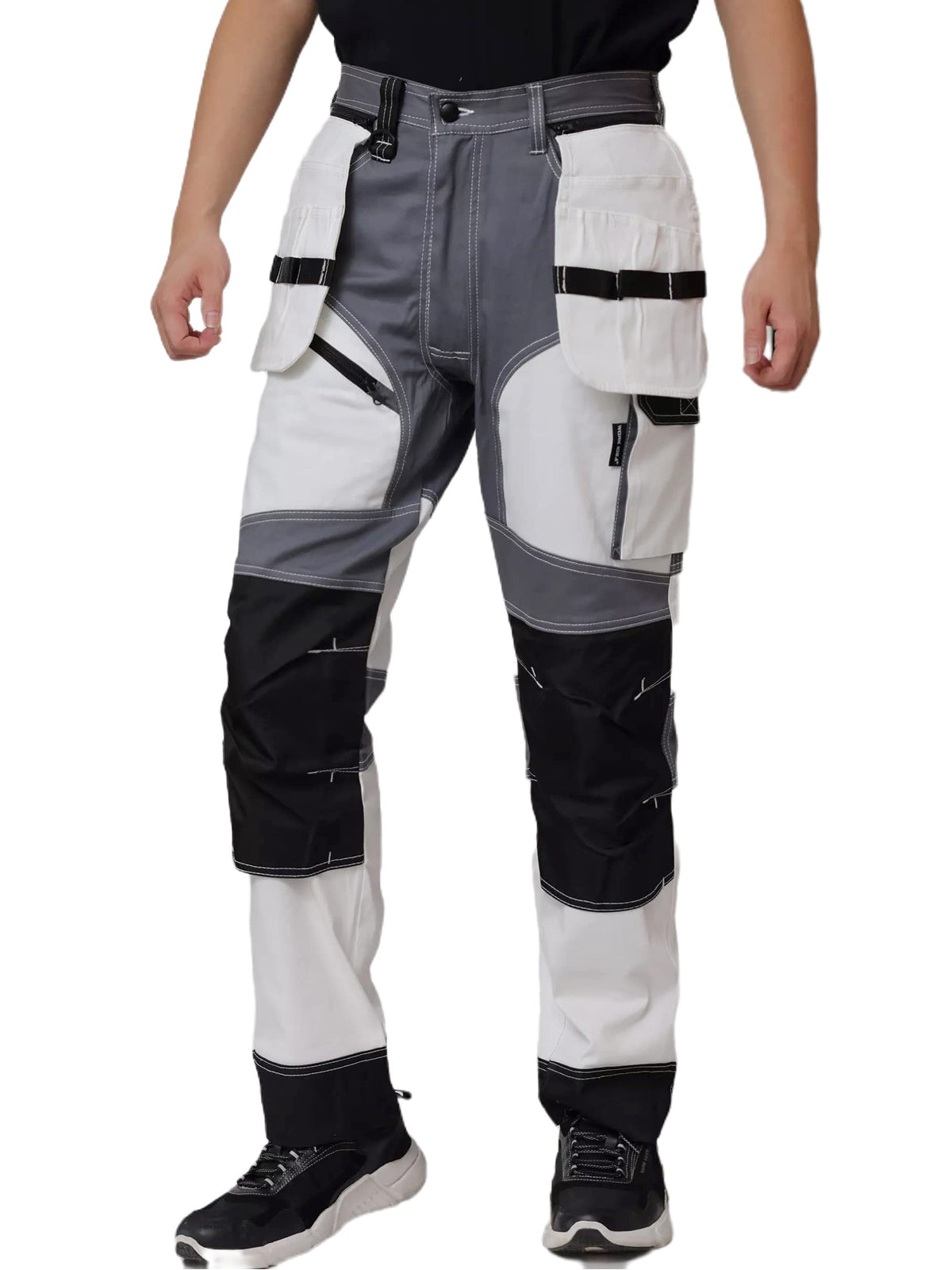 WORK IDEA Men's Work Trousers, Trousers with Multifunctional Pockets, Trousers with Removable Flight Pockets, Oxford Knee Pockets, Cotton Stretch Trousers