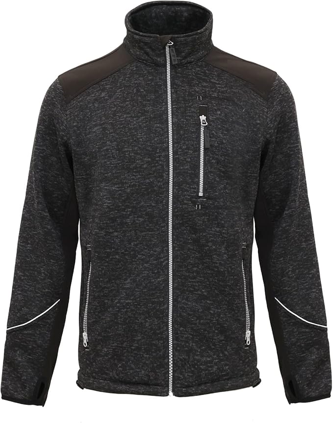 WORK IDEA Men's Knitted Fleece Jacket, Fleece Cardigan, Breathable Outdoor Fleece Jackets for Men, Warm and Lightweight Knitted Fleece Jacket with Zip