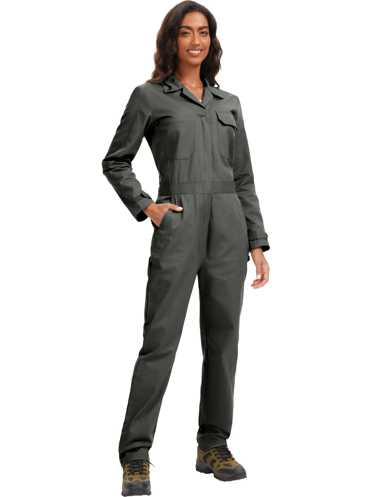 ARBEITSIDEALE Damen-Langarm-Overalls – 100% baumwollene Arbeitsoverall mit bewegungsfreundlichem Rücken (Action Back) und Utility-Taschen mit Hakenverschluss