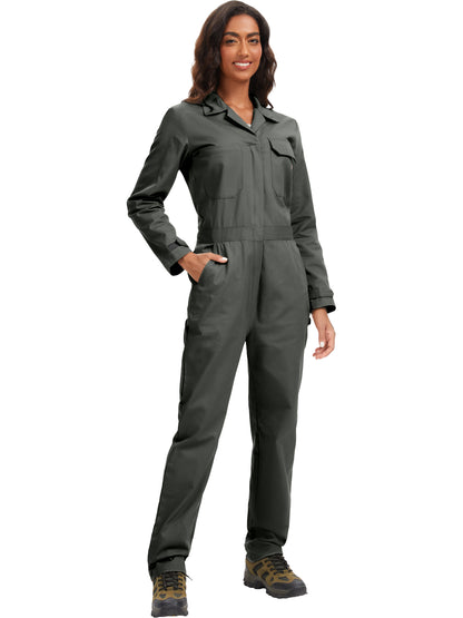 ARBEITSIDEALE Damen-Langarm-Overalls – 100% baumwollene Arbeitsoverall mit bewegungsfreundlichem Rücken (Action Back) und Utility-Taschen mit Hakenverschluss