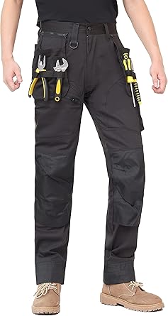 WORK IDEA Men's Work Trousers, Trousers with Multifunctional Pockets, Trousers with Removable Flight Pockets, Oxford Knee Pockets, Cotton Stretch Trousers