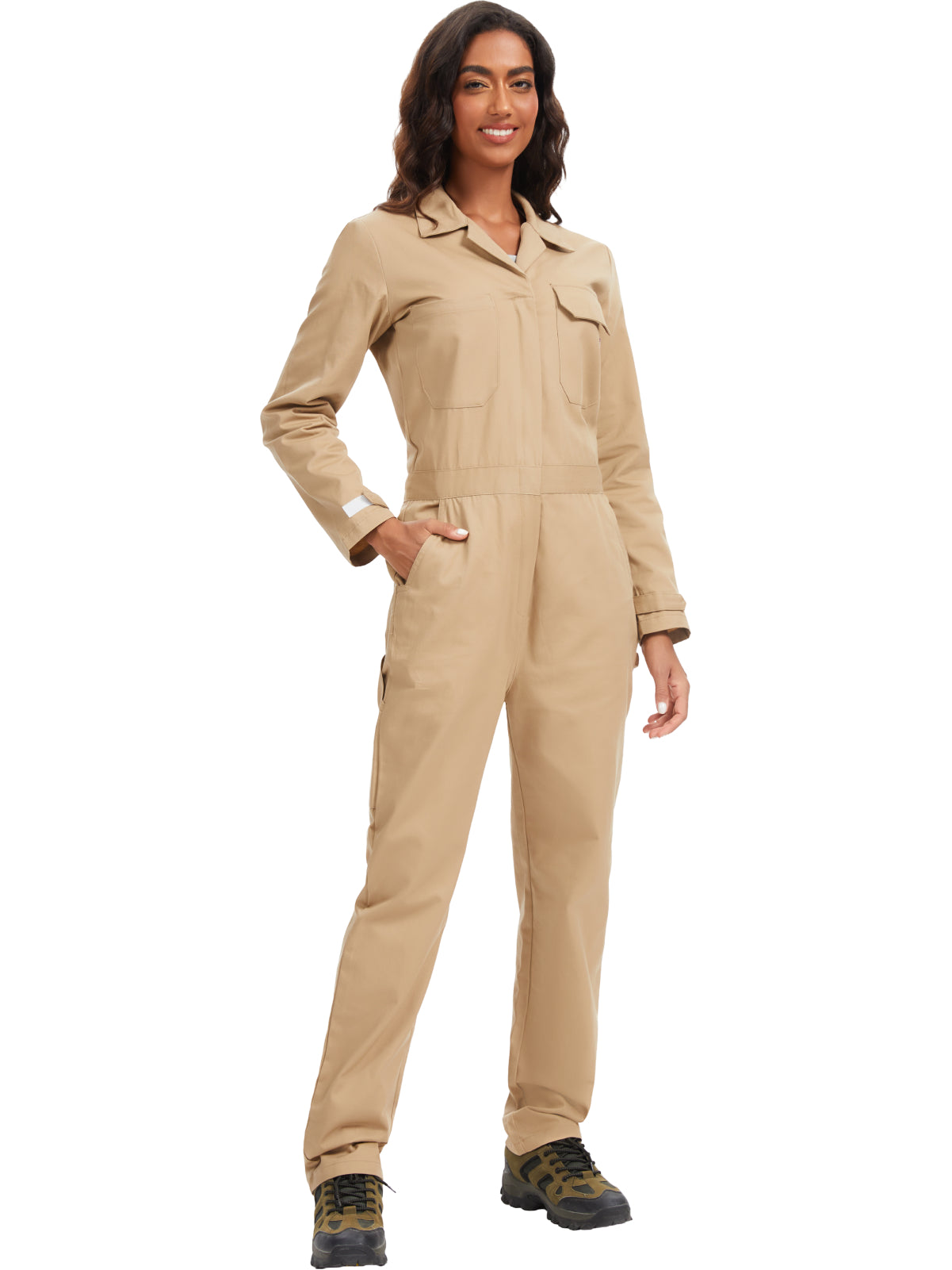 ARBEITSIDEALE Damen-Langarm-Overalls – 100% baumwollene Arbeitsoverall mit bewegungsfreundlichem Rücken (Action Back) und Utility-Taschen mit Hakenverschluss