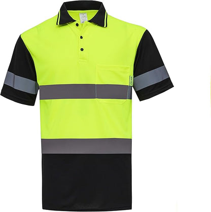 WORK IDEA Men's Hi-Vis Polo Shirt, Reflective Work Polo Shirt