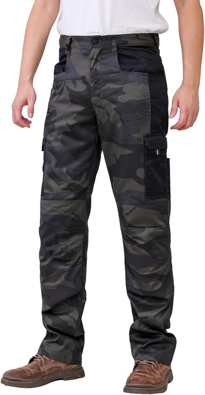 WORK IDEA Mens Work Trousers - Camouflage Trousers Mens Cargo Trousers with Inside Knee Pockets