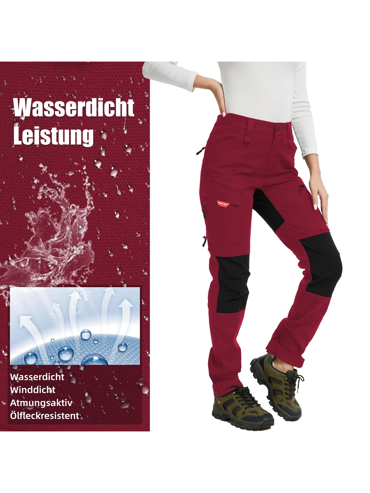 WORK IDEA Women's Hiking Trousers, Stretch Slim Fit, Water Resistant, Outdoor Hiking Trousers