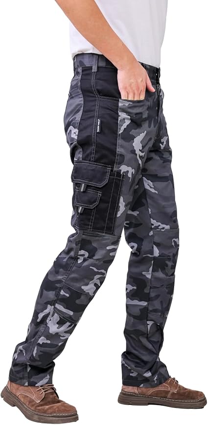 WORK IDEA Mens Work Trousers - Camouflage Trousers Mens Cargo Trousers with Inside Knee Pockets