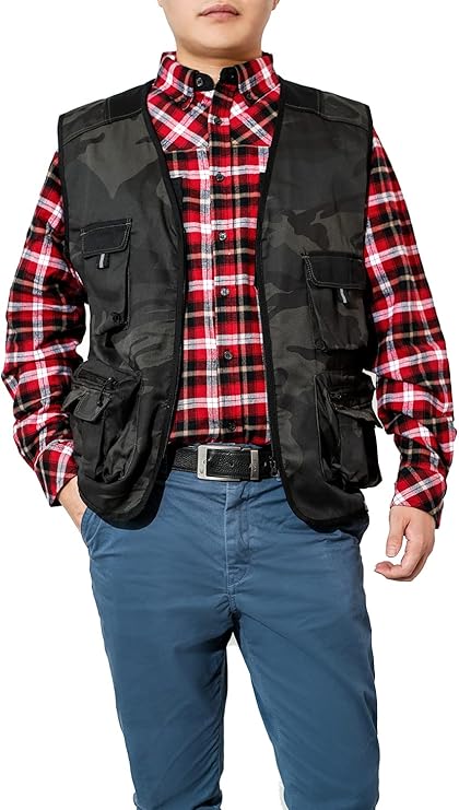 WORK IDEA Men's Outdoor Work Vest Multi-Pocket Fishing Vest Light Field Vest Camouflage Vest Summer Multifunctional Vest Breathable Fishing Vest