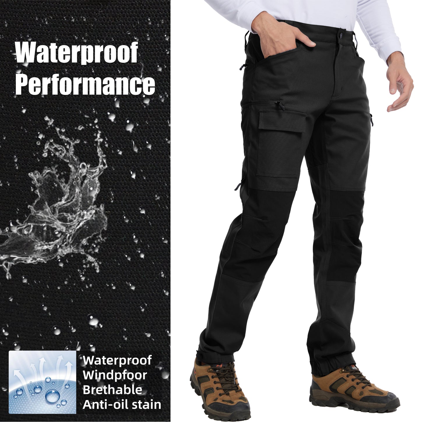 WORK IDEA Men's Hiking Trousers Stretch Slim Fit Waterproof Outdoor Hiking Trousers