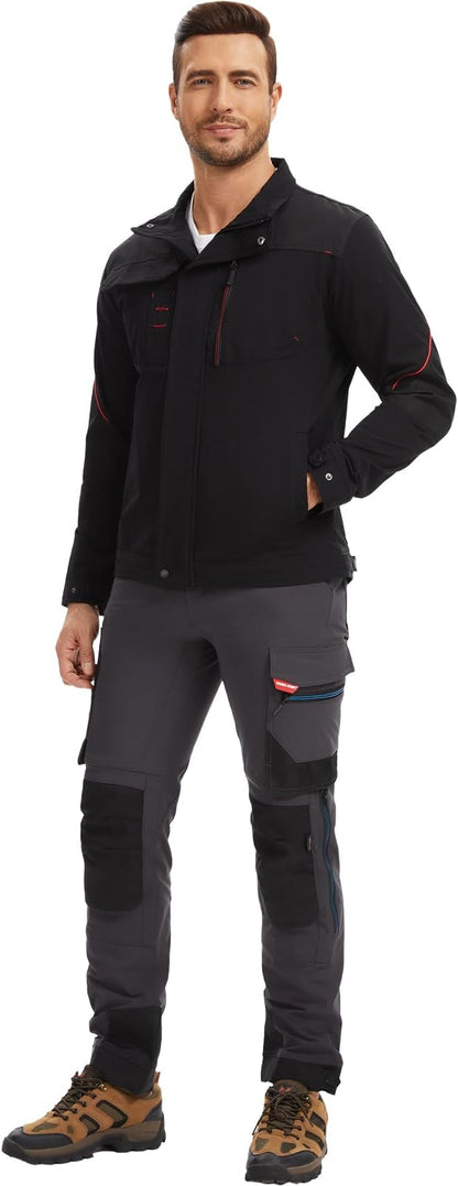 WORK IDEA Herren Slim-Fit Stretch Arbeitsjacke: Strategisch verstärkt– professionelle Eleganz mit modernem Komfort