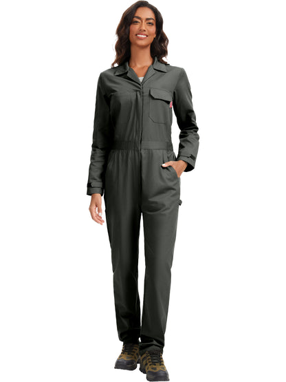 ARBEITSIDEALE Damen-Langarm-Overalls – 100% baumwollene Arbeitsoverall mit bewegungsfreundlichem Rücken (Action Back) und Utility-Taschen mit Hakenverschluss