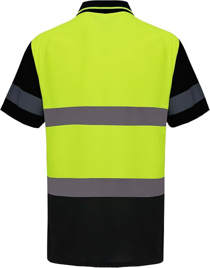 WORK IDEA Men's Hi-Vis Polo Shirt, Reflective Work Polo Shirt