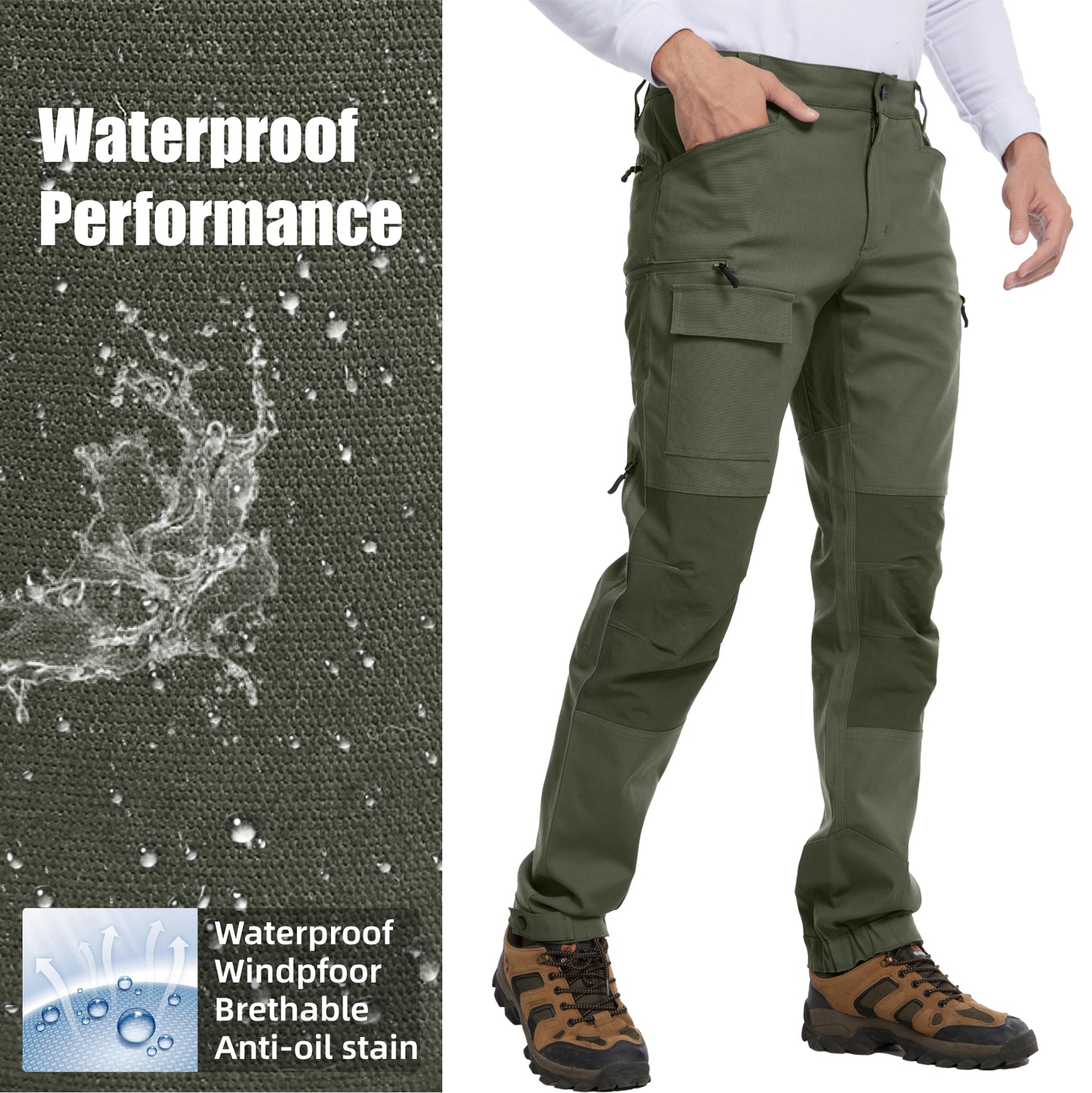 WORK IDEA Men's Hiking Trousers Stretch Slim Fit Waterproof Outdoor Hiking Trousers