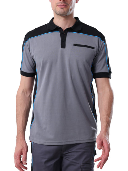 Work Idea Men's Short-Sleeved Polo Shirt with Contrast Colours, Functional Work Shirt for Work, Workshop and Leisure
