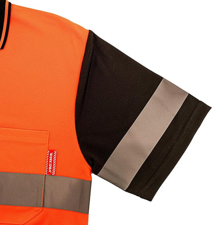 WORK IDEA Men's Hi-Vis Polo Shirt, Reflective Work Polo Shirt
