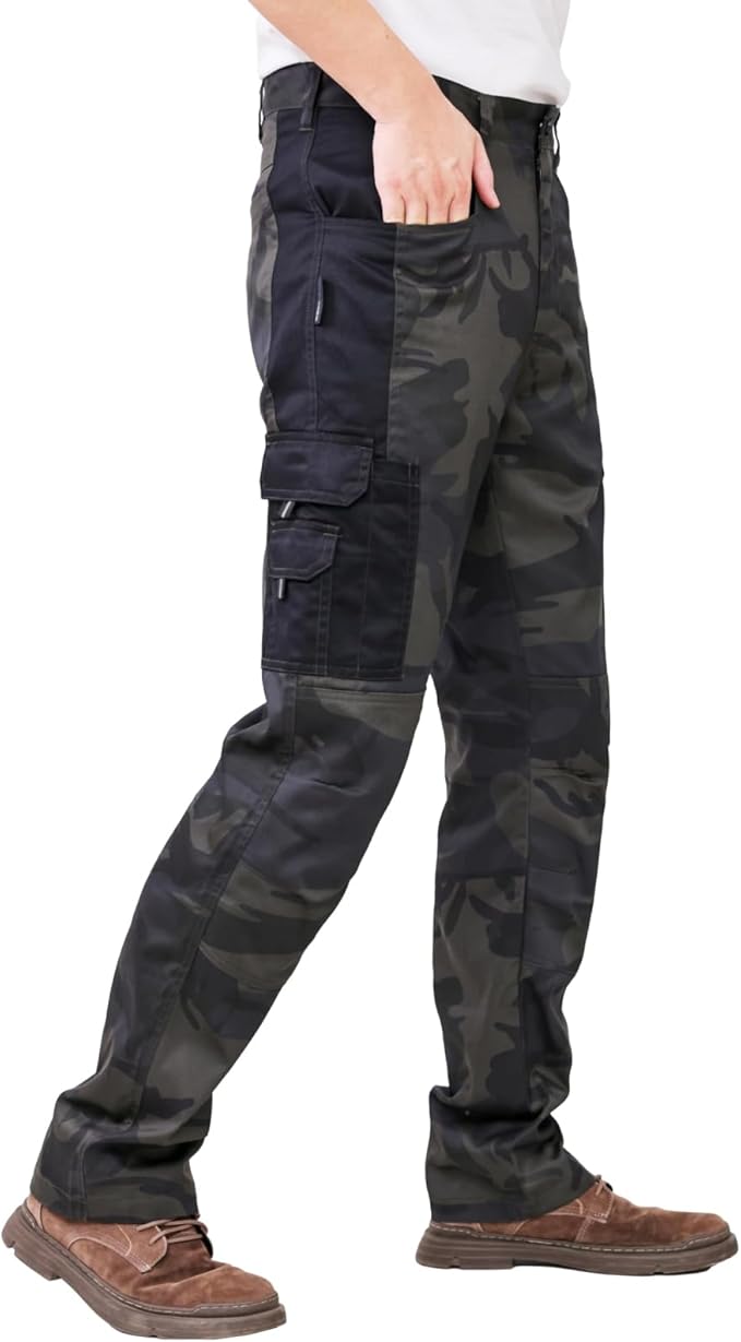 WORK IDEA Mens Work Trousers - Camouflage Trousers Mens Cargo Trousers with Inside Knee Pockets