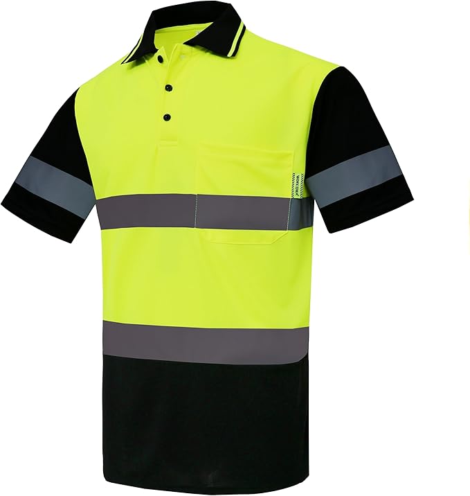 WORK IDEA Men's Hi-Vis Polo Shirt, Reflective Work Polo Shirt