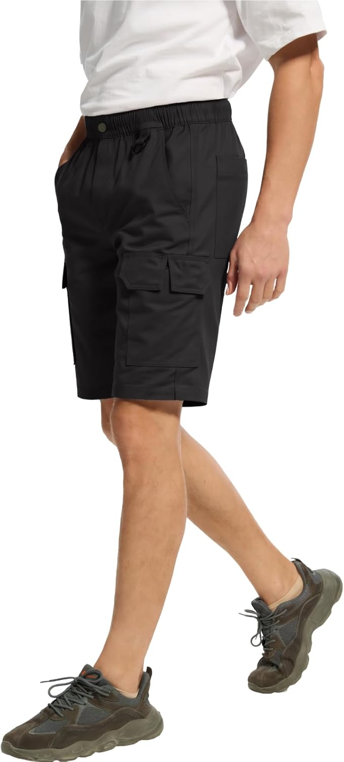 WORK IDEA Men's Summer Cargo Shorts with Elastic Waistband and Utility Pockets - Work Trousers for Outdoor, Leisure, Everyday Use