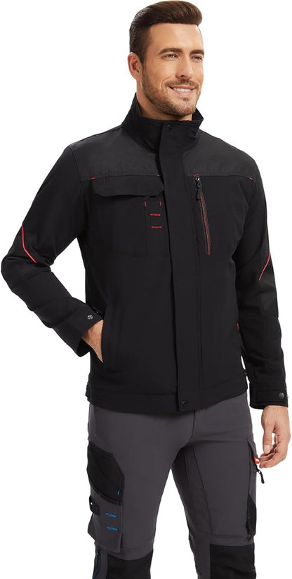 WORK IDEA Herren Slim-Fit Stretch Arbeitsjacke: Strategisch verstärkt– professionelle Eleganz mit modernem Komfort
