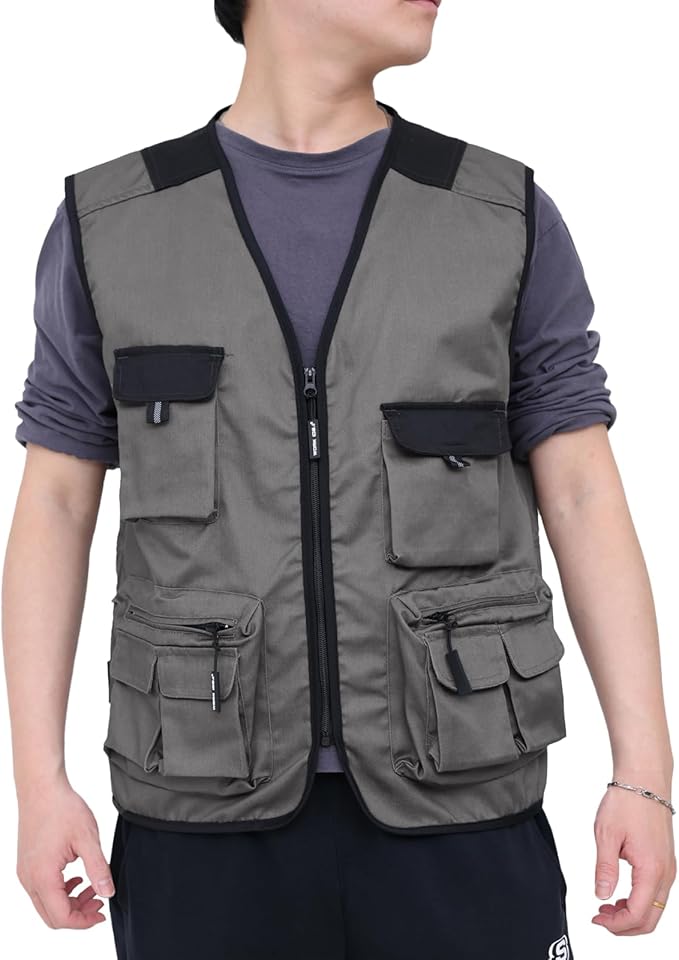 WORK IDEA Men's Outdoor Work Vest Multi-Pocket Fishing Vest Light Field Vest Camouflage Vest Summer Multifunctional Vest Breathable Fishing Vest