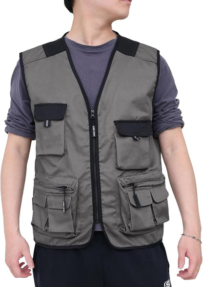 WORK IDEA Men's Outdoor Work Vest Multi-Pocket Fishing Vest Light Field Vest Camouflage Vest Summer Multifunctional Vest Breathable Fishing Vest