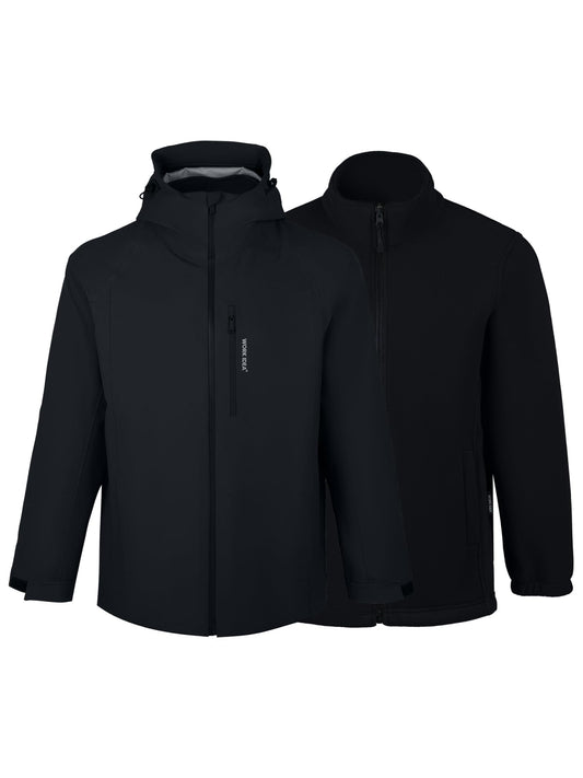 WORK IDEA Men's 3-in-1 Waterproof Breathable Windproof Jacket with Hood and Fleece Inner Jacket - Functional Jacket for Hiking, Cycling, Camping and Outdoor Activities