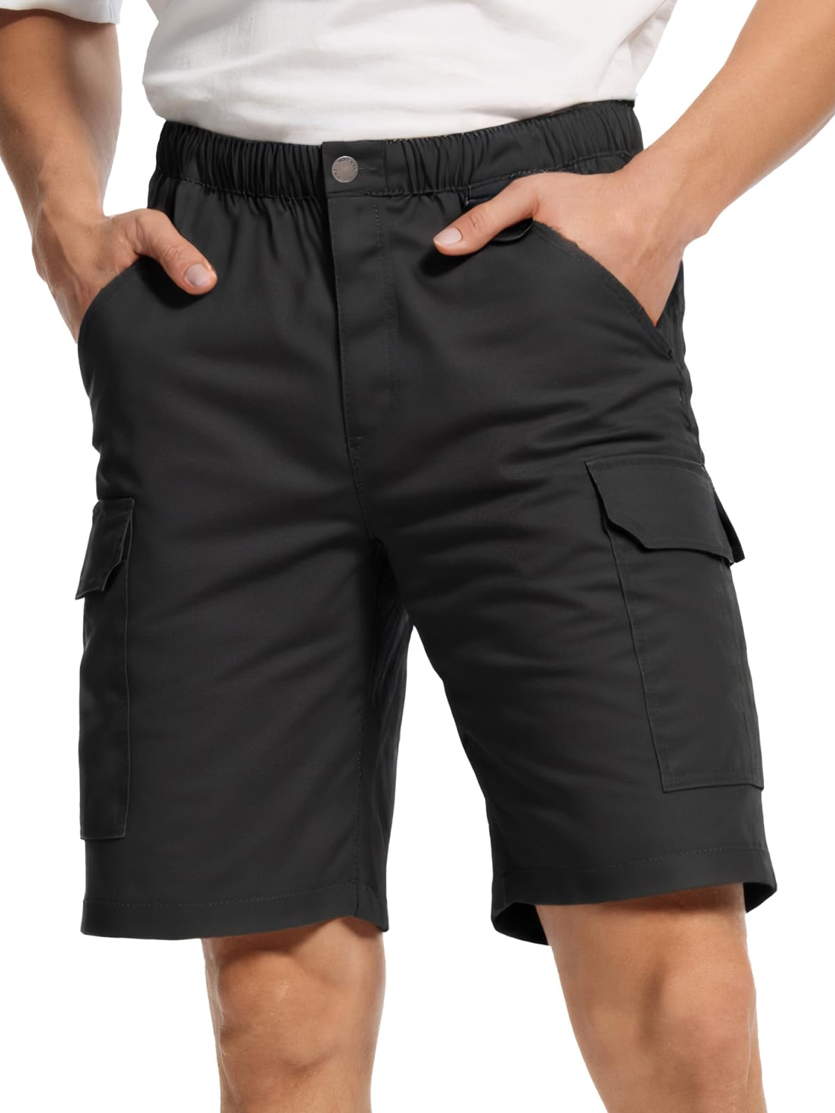 WORK IDEA Men's Summer Cargo Shorts with Elastic Waistband and Utility Pockets - Work Trousers for Outdoor, Leisure, Everyday Use