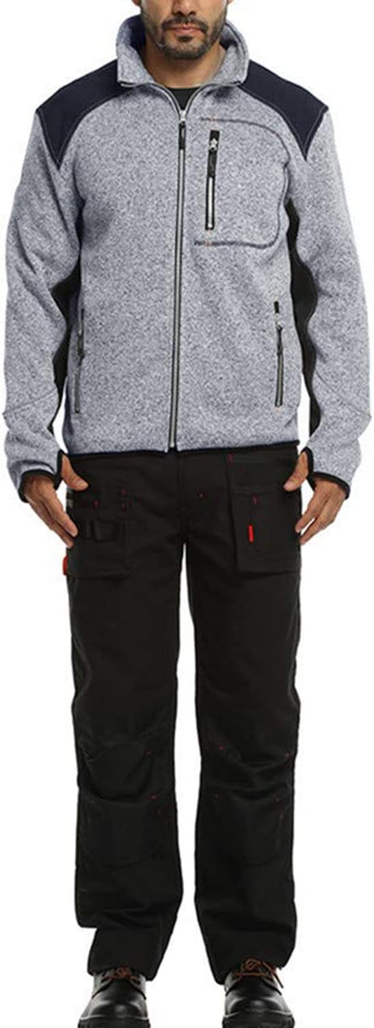 WORK IDEA Men's Knitted Fleece Jacket, Fleece Cardigan, Breathable Outdoor Fleece Jackets for Men, Warm and Lightweight Knitted Fleece Jacket with Zip
