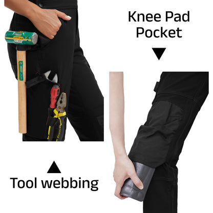 WORK IDEA Damen-Arbeitslatzhose mit guter Dehnbarkeit, vielen Taschen und teilweiser Verwendung von Cordura-Gewebe für erhöhte Abriebfestigkeit, geeignet für Verschiedene Arbeitsumgebungen