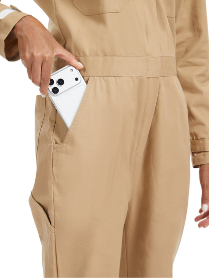 ARBEITSIDEALE Damen-Langarm-Overalls – 100% baumwollene Arbeitsoverall mit bewegungsfreundlichem Rücken (Action Back) und Utility-Taschen mit Hakenverschluss
