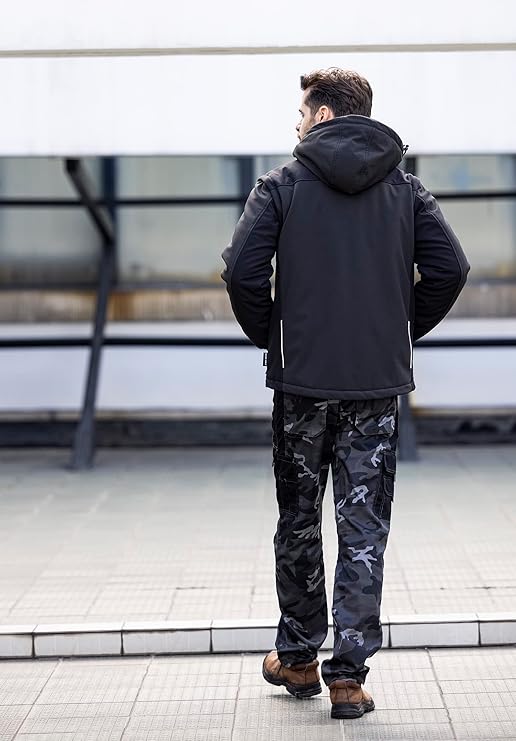 Softshell Jacket Men's Water-Repellent Breathable 2-in-1 Vest Removable Sleeves + Hood Rain Jacket Winter Work Jacket Outdoor Hiking