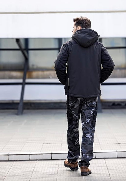 Softshell Jacket Men's Water-Repellent Breathable 2-in-1 Vest Removable Sleeves + Hood Rain Jacket Winter Work Jacket Outdoor Hiking