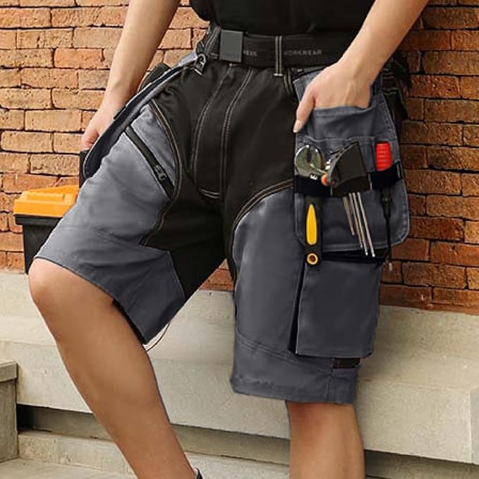 WORK IDEA Builder Work Shorts for Men - Durable Summer Combat Shorts - Multi Pocket Detachable Flight Pocket Shorts
