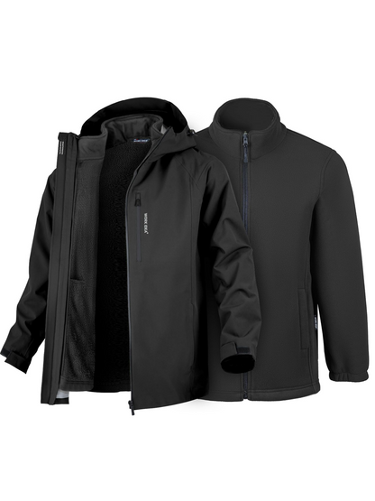 WORK IDEA Men's 3-in-1 Waterproof Breathable Windproof Jacket with Hood and Fleece Inner Jacket - Functional Jacket for Hiking, Cycling, Camping and Outdoor Activities