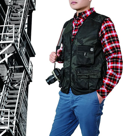 WORK IDEA Men's Outdoor Work Vest Multi-Pocket Fishing Vest Light Field Vest Camouflage Vest Summer Multifunctional Vest Breathable Fishing Vest