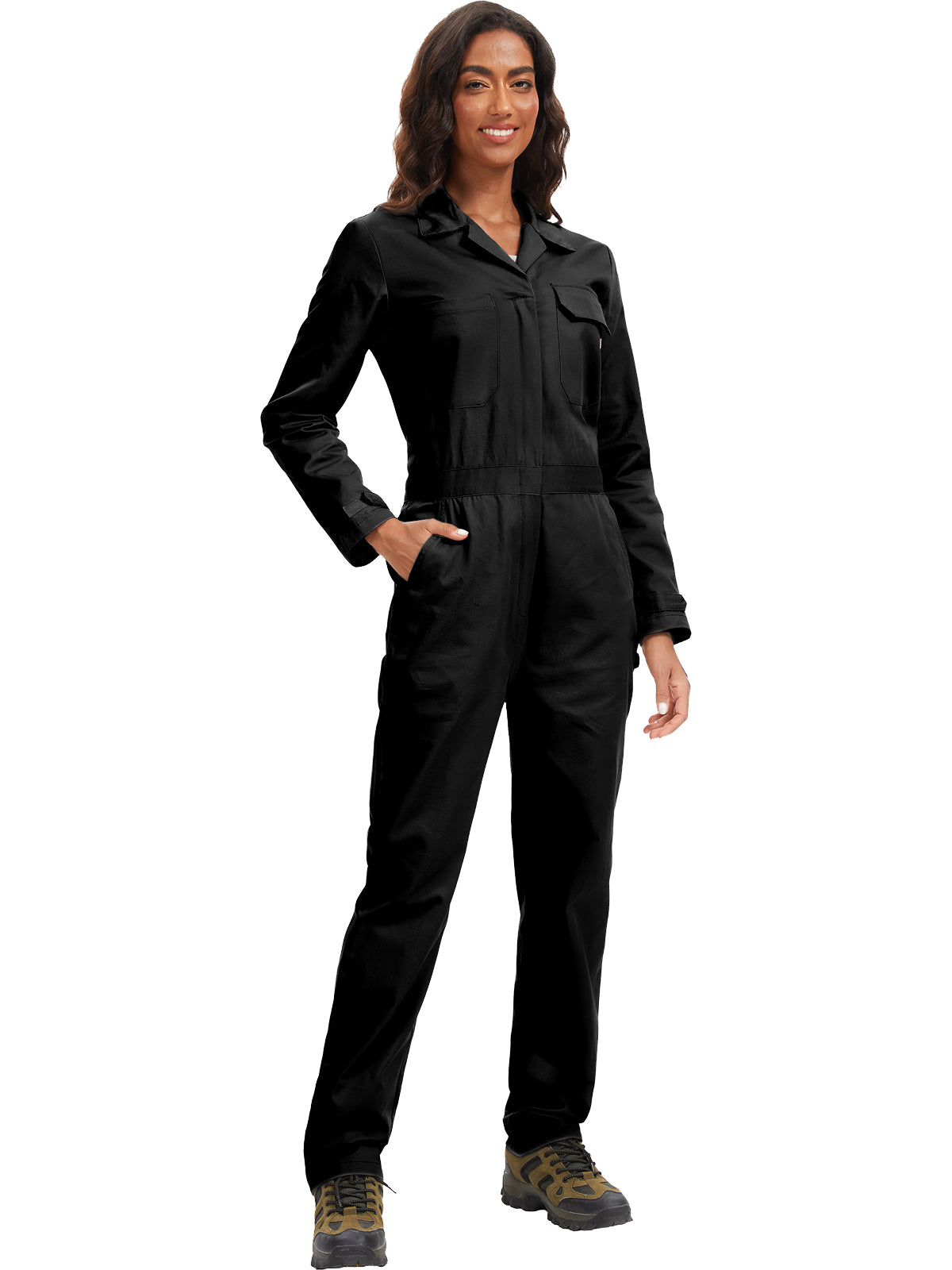 ARBEITSIDEALE Damen-Langarm-Overalls – 100% baumwollene Arbeitsoverall mit bewegungsfreundlichem Rücken (Action Back) und Utility-Taschen mit Hakenverschluss