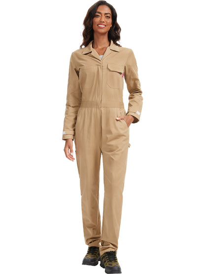 ARBEITSIDEALE Damen-Langarm-Overalls – 100% baumwollene Arbeitsoverall mit bewegungsfreundlichem Rücken (Action Back) und Utility-Taschen mit Hakenverschluss