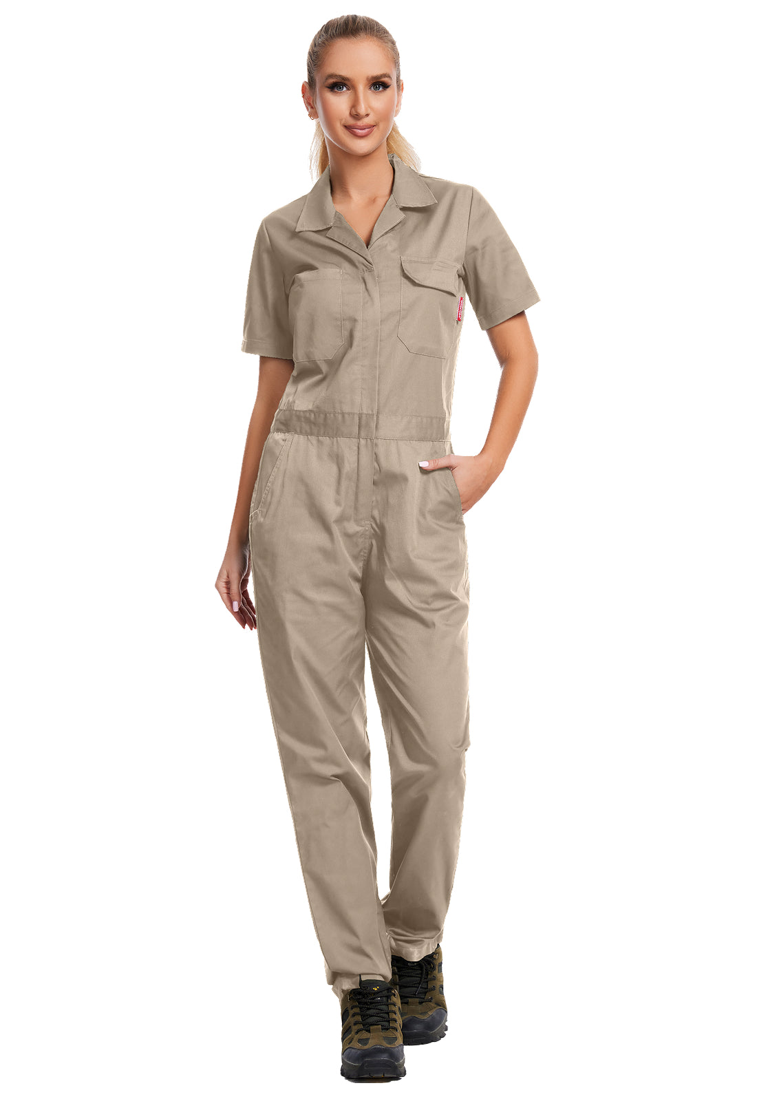 WORK IDEA Damen-Kurzarm-Overall – Leichter Overall mit Knopfverschluss aus Baumwollmischstoff für die Arbeit