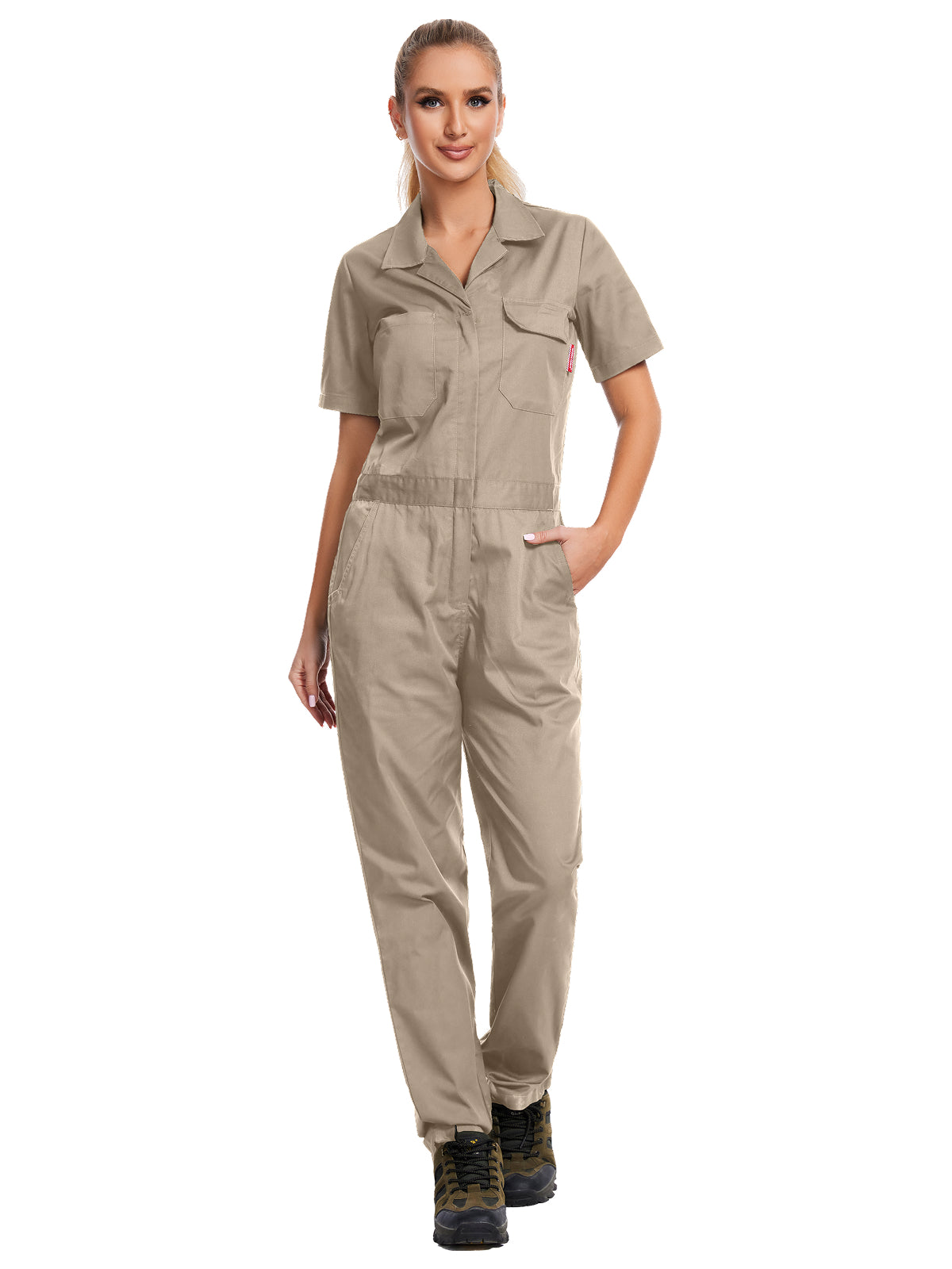 WORK IDEA Damen-Kurzarm-Overall – Leichter Overall mit Knopfverschluss aus Baumwollmischstoff für die Arbeit