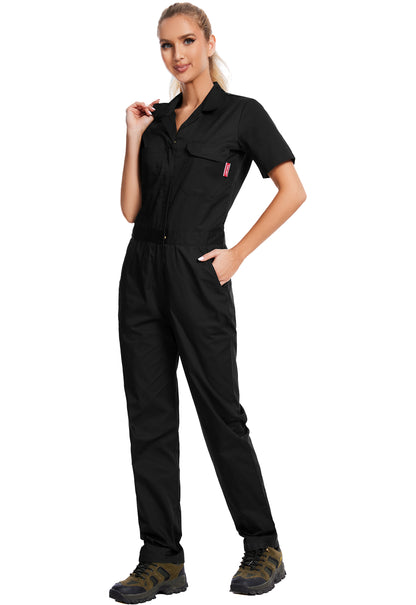 WORK IDEA Damen-Kurzarm-Overall – Leichter Overall mit Knopfverschluss aus Baumwollmischstoff für die Arbeit