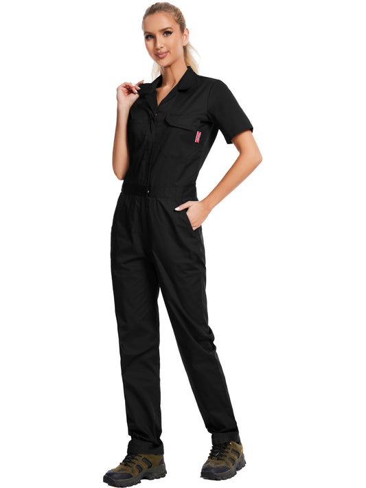 WORK IDEA Damen-Kurzarm-Overall – Leichter Overall mit Knopfverschluss aus Baumwollmischstoff für die Arbeit