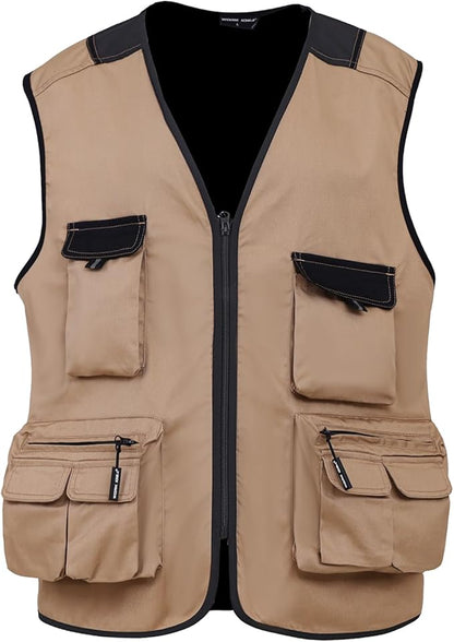 WORK IDEA Men's Outdoor Work Vest Multi-Pocket Fishing Vest Light Field Vest Camouflage Vest Summer Multifunctional Vest Breathable Fishing Vest