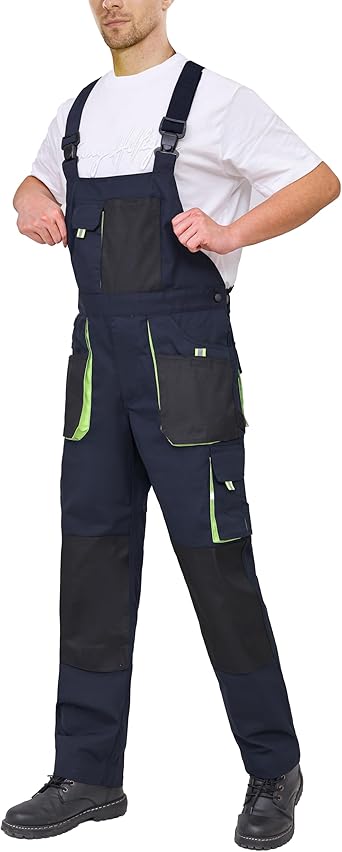 WORK IDEA Mens Work Dungarees Oxford Knee Pockets Durable Canvas