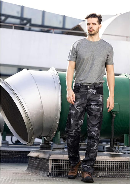 WORK IDEA Mens Work Trousers - Camouflage Trousers Mens Cargo Trousers with Inside Knee Pockets