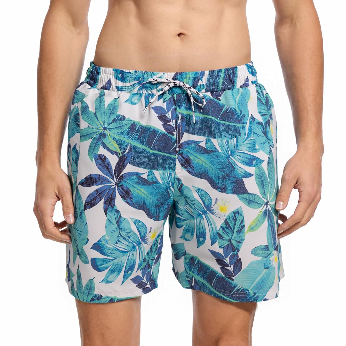 WORK IDEA Men's Quick-Drying Swimming Trunks with Print 100% Polyester - Summer Beach Board Shorts