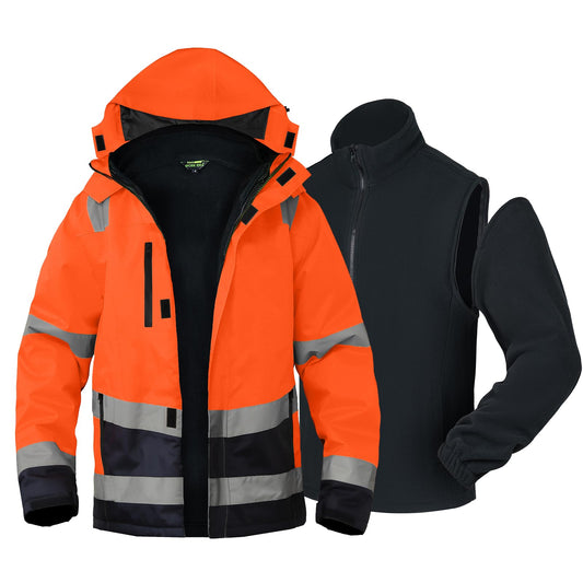 WORK IDEA Versatile 3-in-1 Work Jacket with Reflectors - Waterproof, Windproof, Breathable - Ideal Winter Work Wear and Hi-Vis Jacket for All Seasons