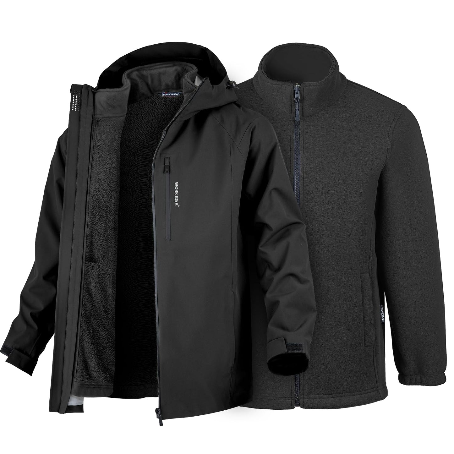 WORK IDEA Men's 3-in-1 Waterproof Breathable Windproof Jacket with Hood and Fleece Inner Jacket - Functional Jacket for Hiking, Cycling, Camping and Outdoor Activities