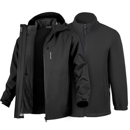 WORK IDEA Men's 3-in-1 Waterproof Breathable Windproof Jacket with Hood and Fleece Inner Jacket - Functional Jacket for Hiking, Cycling, Camping and Outdoor Activities