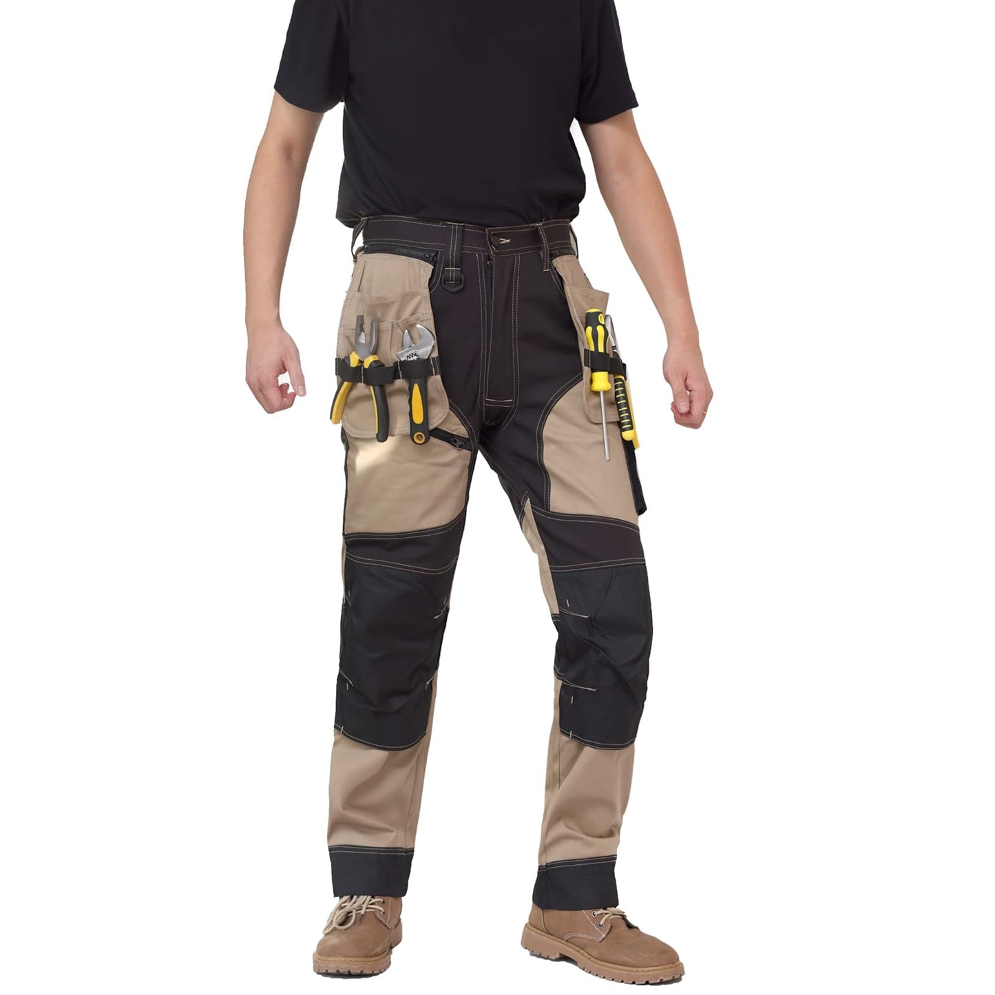 WORK IDEA Men's Work Trousers, Trousers with Multifunctional Pockets, Trousers with Removable Flight Pockets, Oxford Knee Pockets, Cotton Stretch Trousers